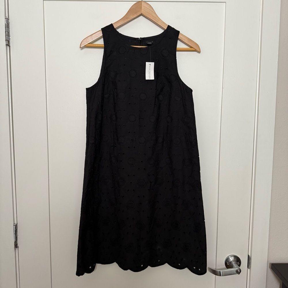 Ann Taylor A-Line Tank Dress Sz 2 Black Sleeveless Eyelet Cotton Office Career